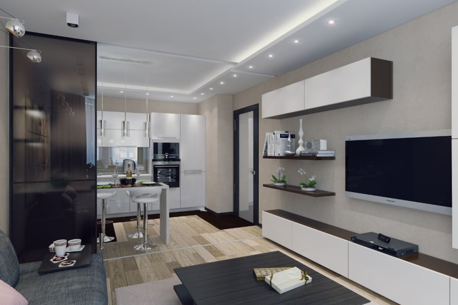 Дизайн кухни совмещенной с гостиной 20 кв.м