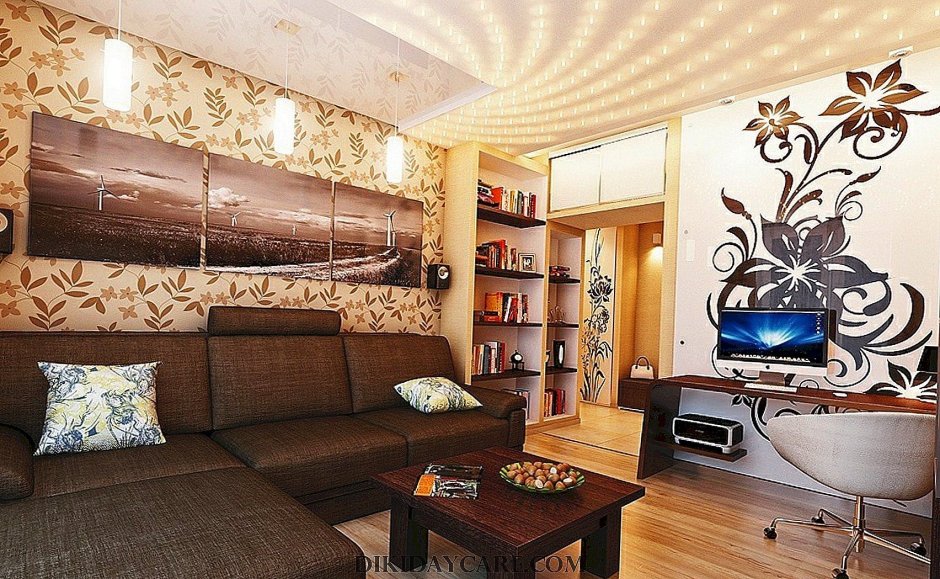 Дизайн гостиной в коричневых тонах (77 фото)