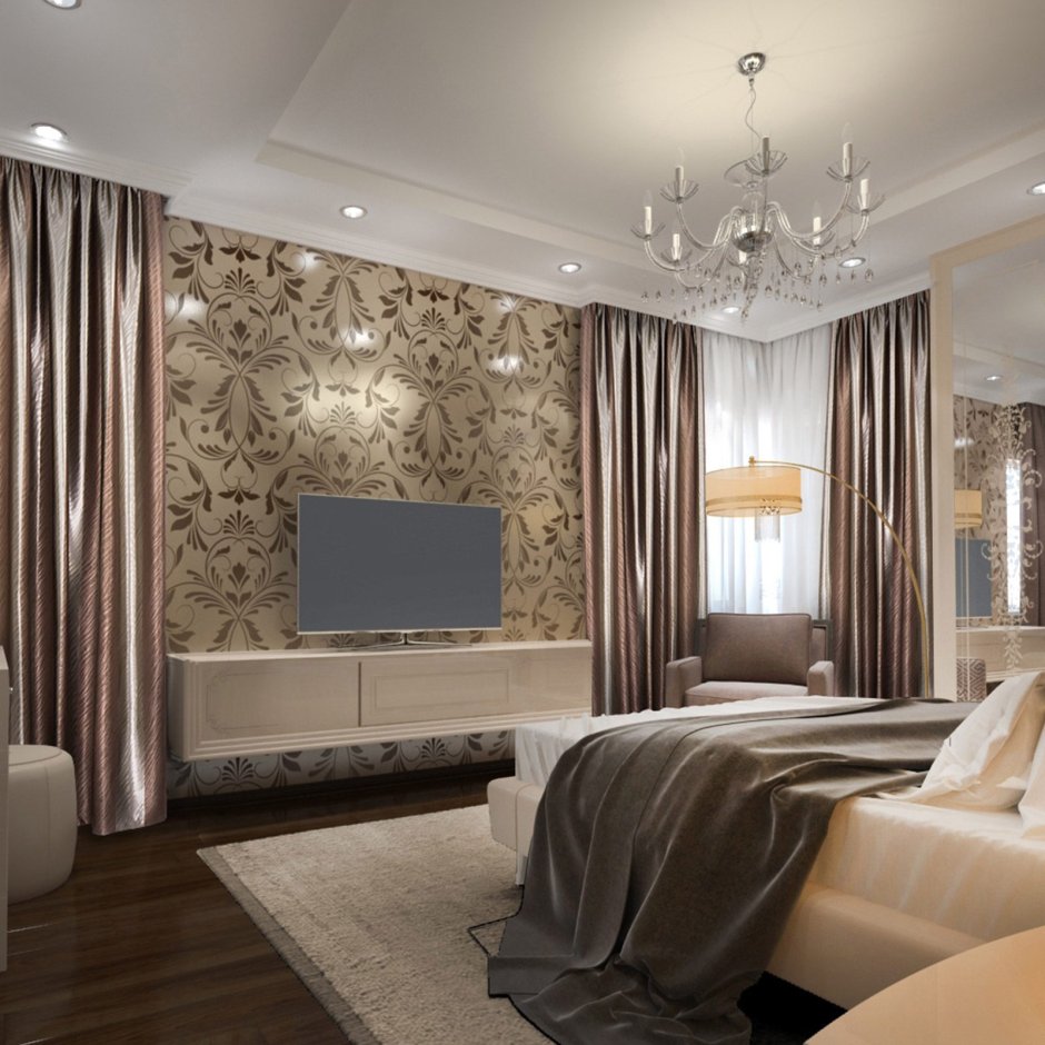 Интерьер гостиной классика коричневый диван