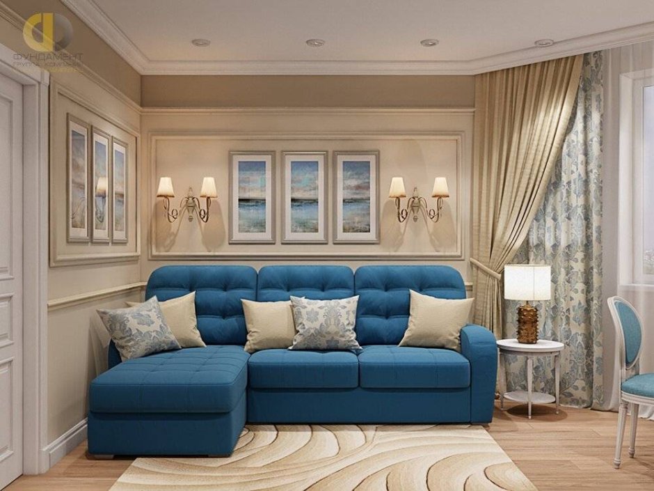 Сочетание синего дивана в интерьере