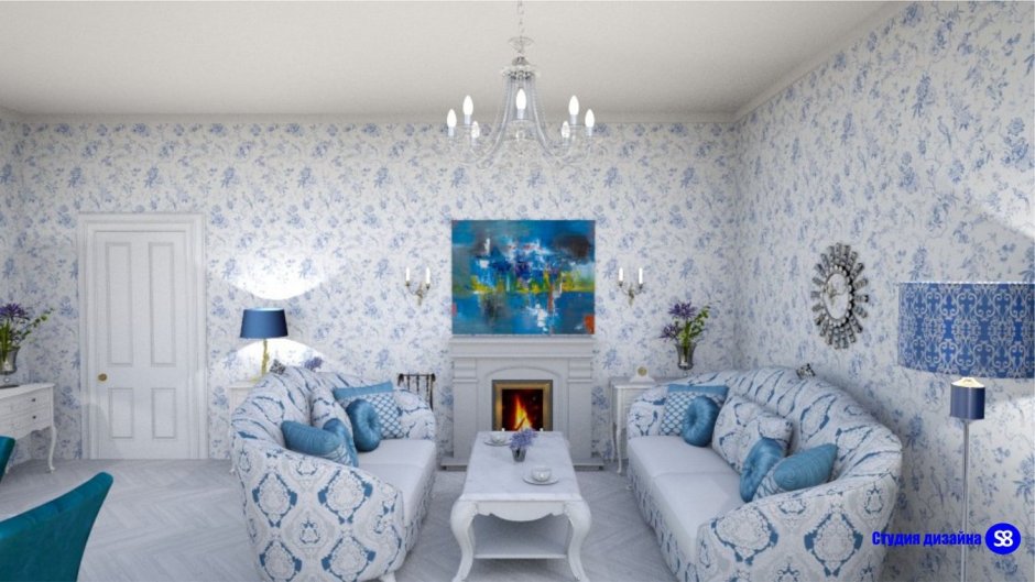 Синяя гостиная в стиле Прованс
