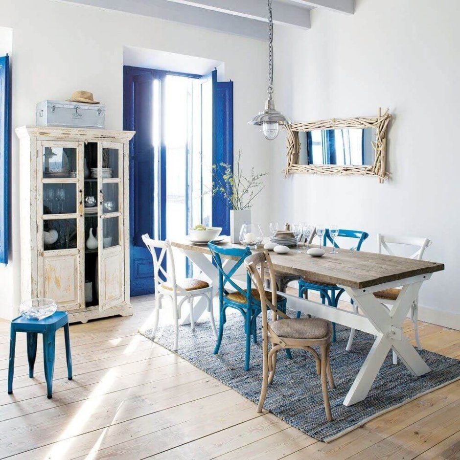 Кухня гостиная бежево синяя