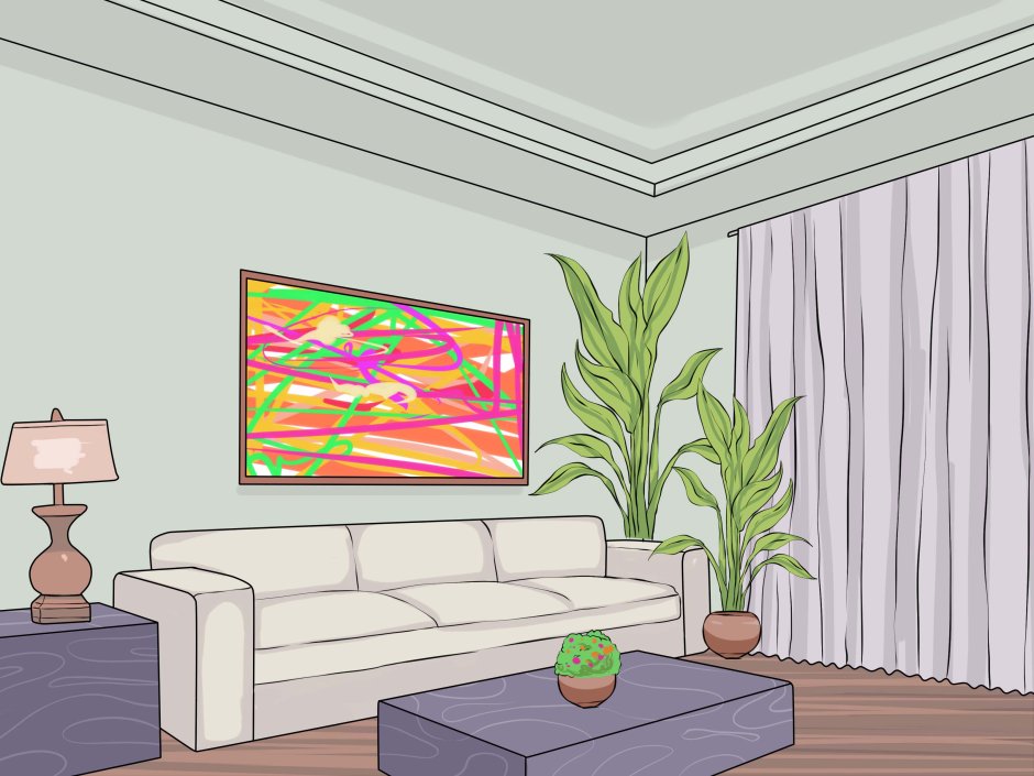 Фото гостиная нарисовать с телевизором и диваном