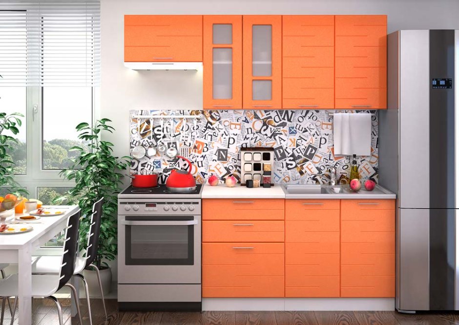 Кухня Техно оранжевая Сурская мебель угловая