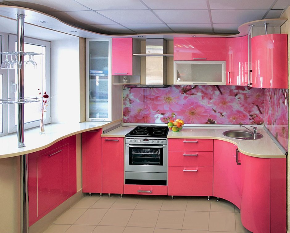Розовый кухонный гарнитур