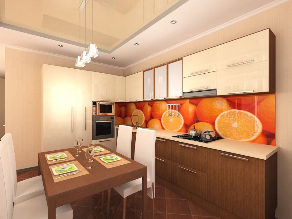 Дизайн кухни в персиковых тонах