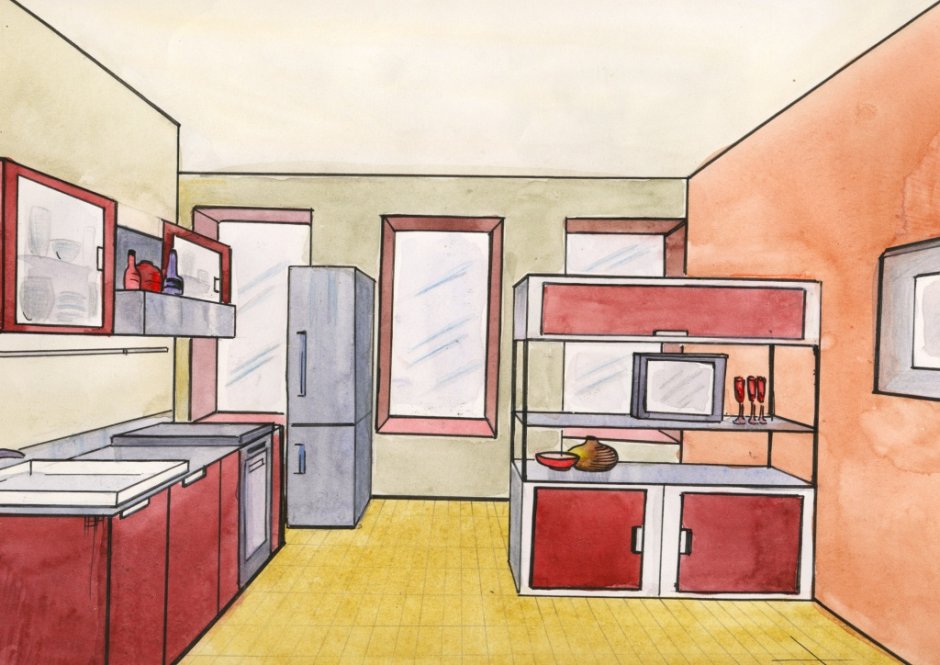 Эскизы комнаты кухни