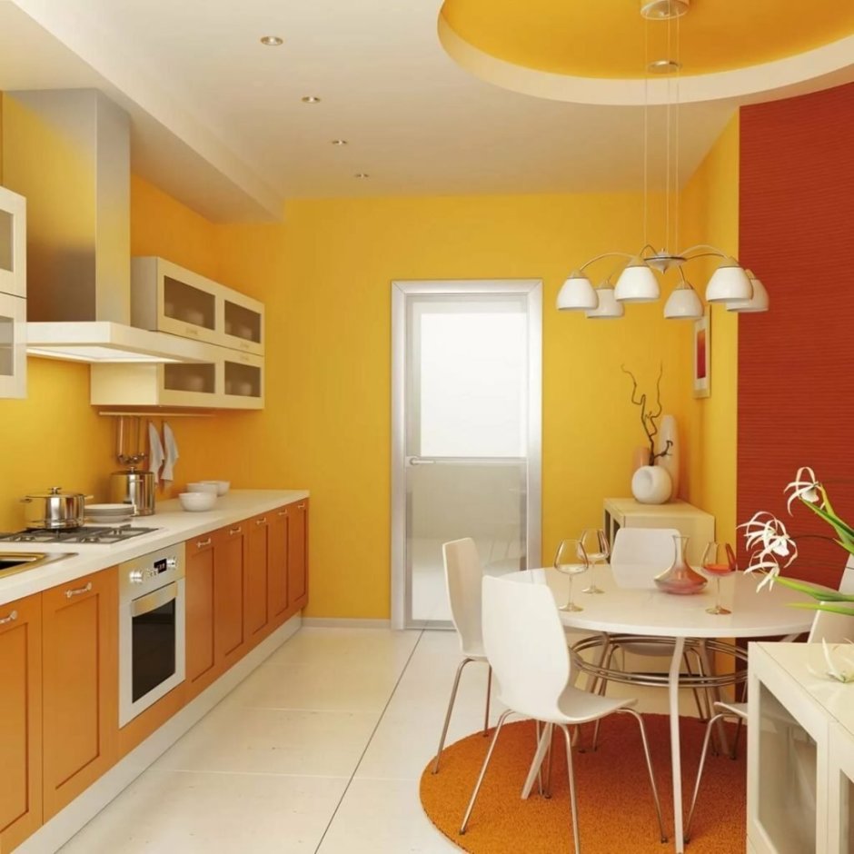 Оранжевые стен6ы на кухни