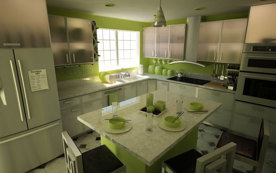 Стильные кухни в зеленых тонах