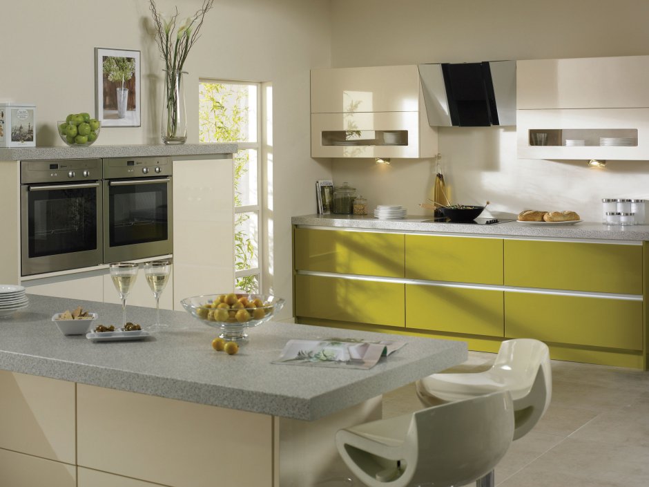 Кухня в скандинавском стиле оливкового цвета