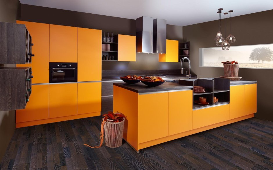 Кухня в оранжево серых тонах