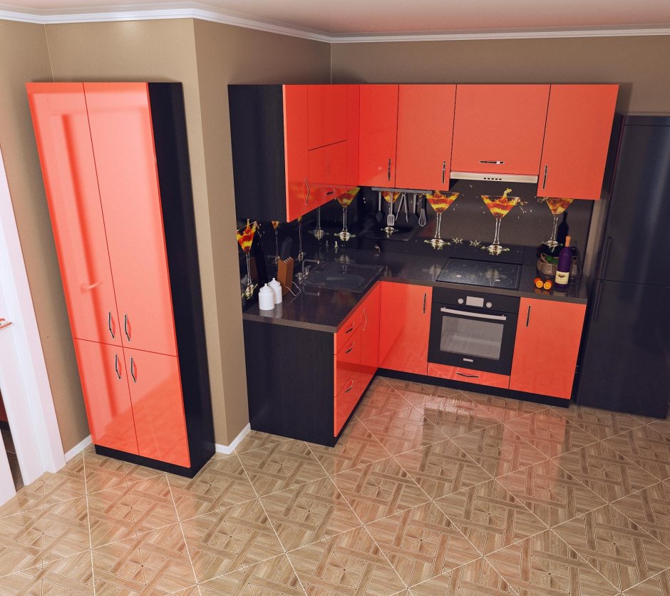 Кухонный гарнитур оранжевый с черным