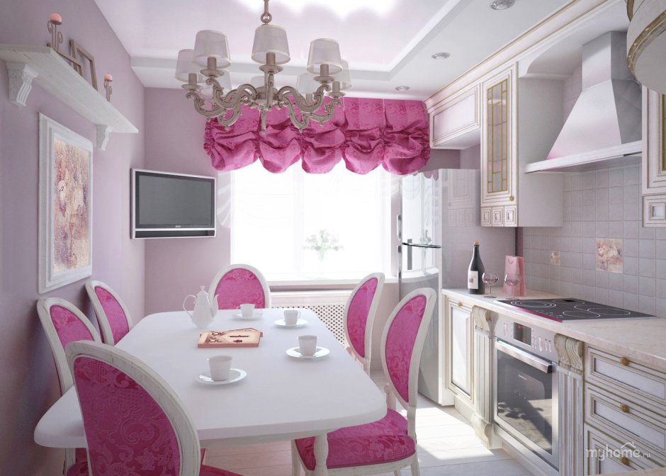 Кухня на 10 кв м в розовых тонах