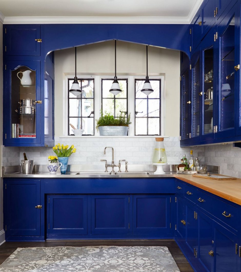Кухня в синем цвете дизайн (70 фото)