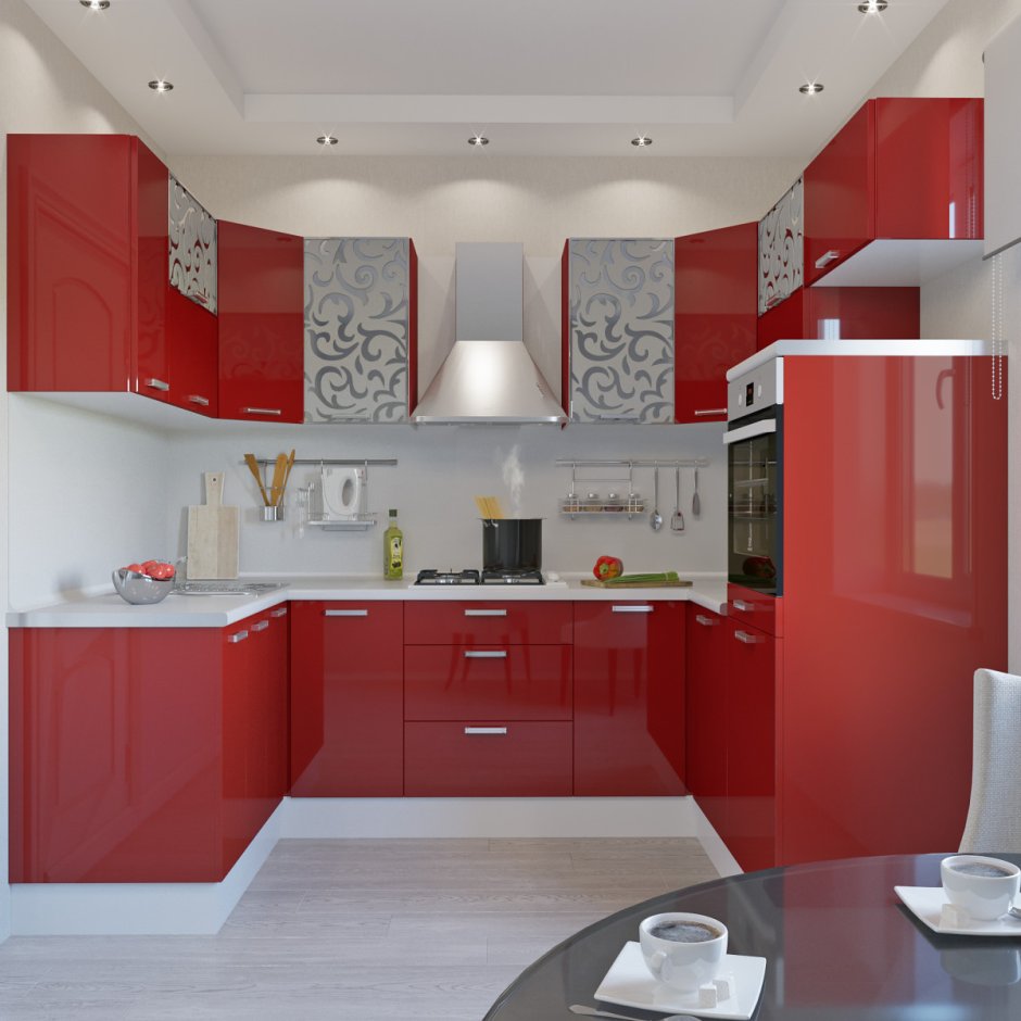 Кухонный гарнитур красный с бежевым