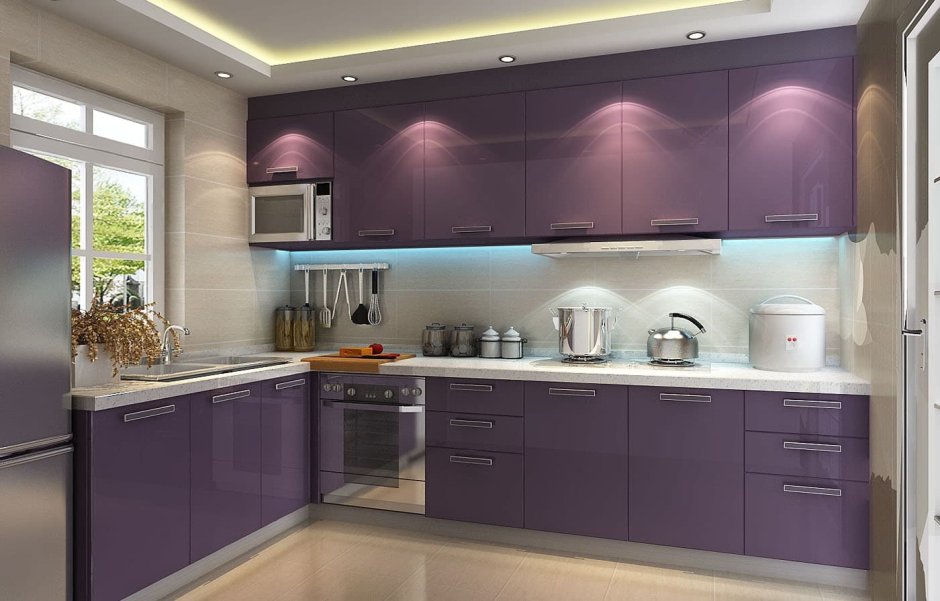 Кухни фиолетового цвета с белым