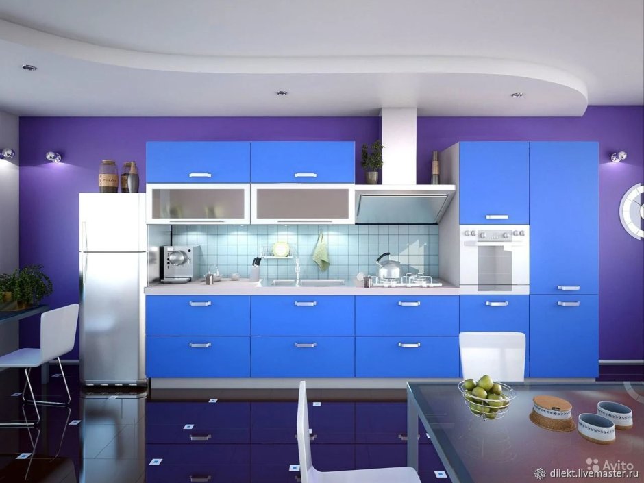 Угловая кухня синяя