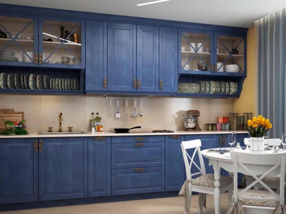 Угловая кухня синяя