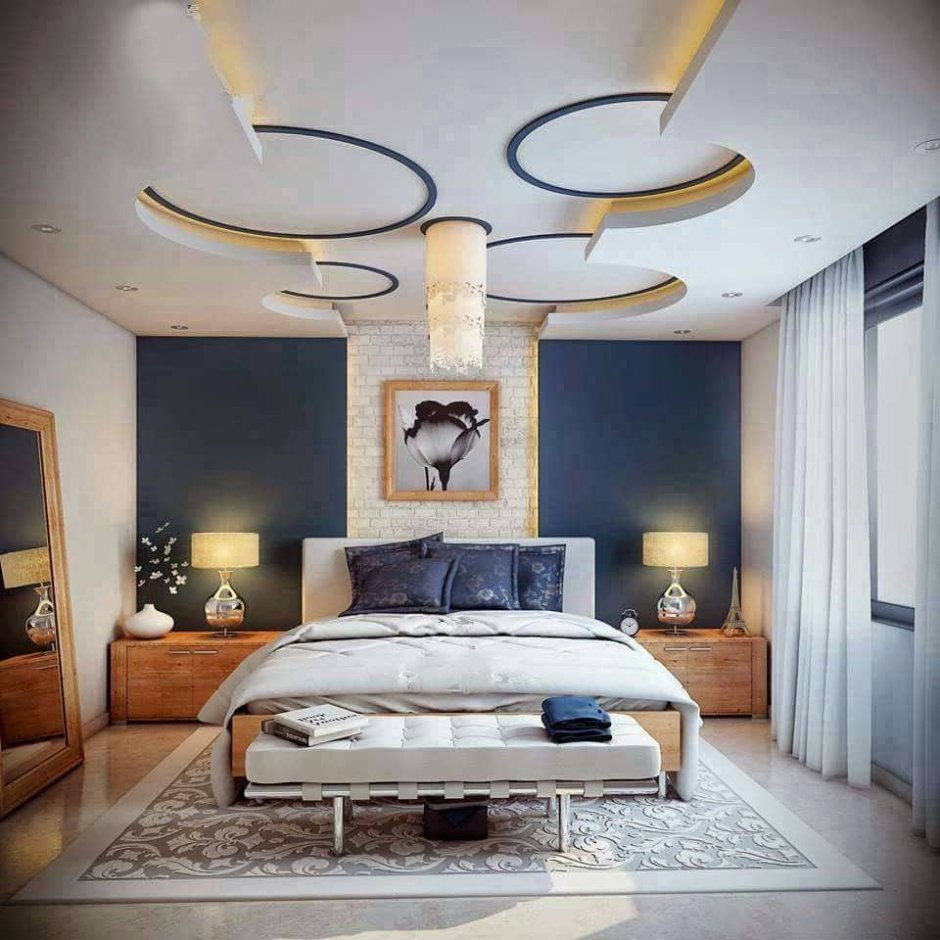 Дизайнерские потолки в спальне