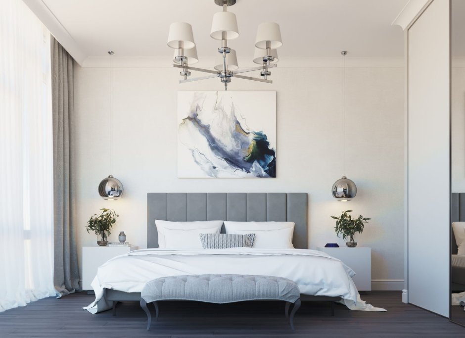 Дизайн спальни в современном стиле в светлых