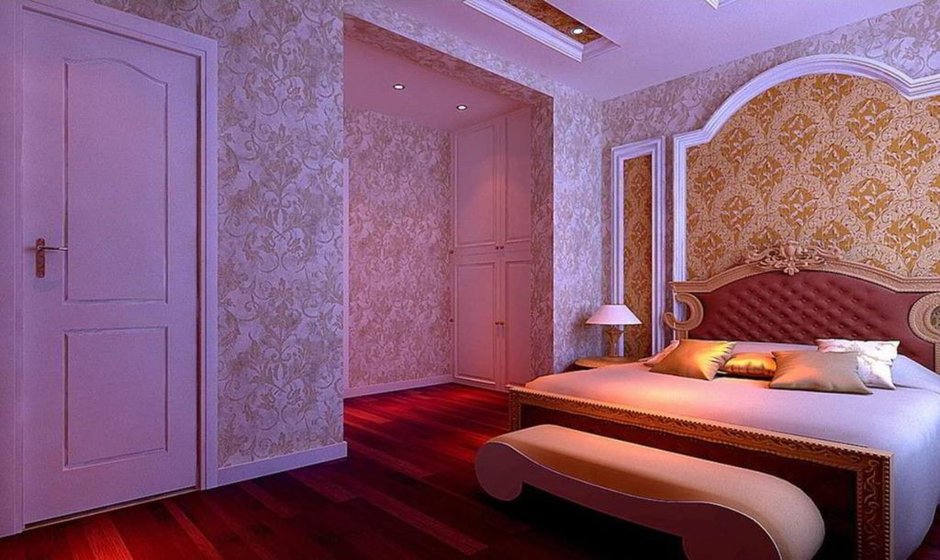 Дизайн поклейки обоев в спальне