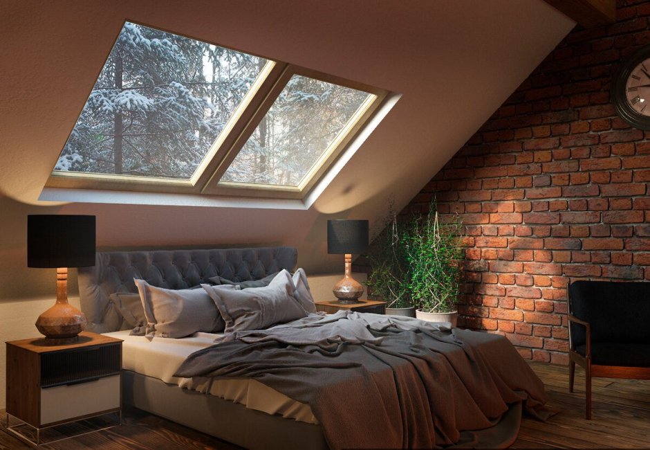 Спальня с мансардными окнами