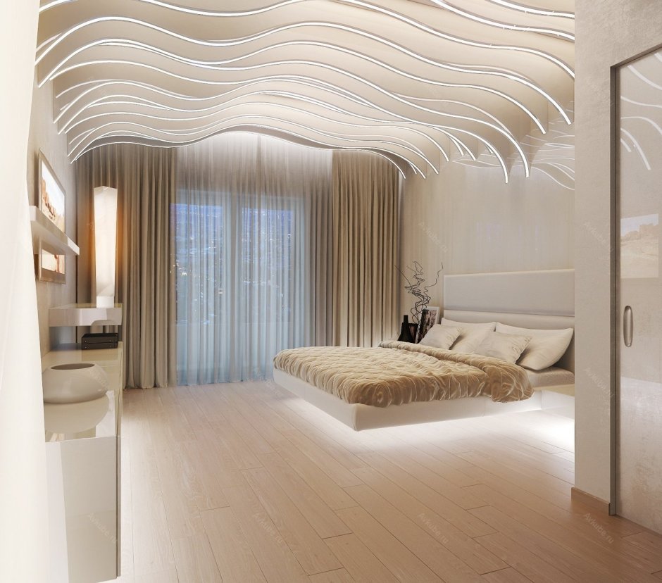 Дизайн потолка в спальне (71 фото)