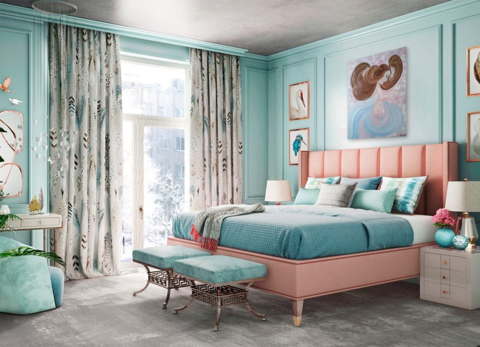Спальня в бирюзовом цвете французский стиль