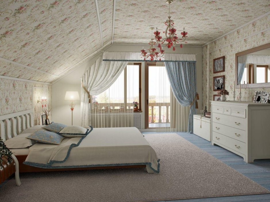 Спальня с наклонным потолком