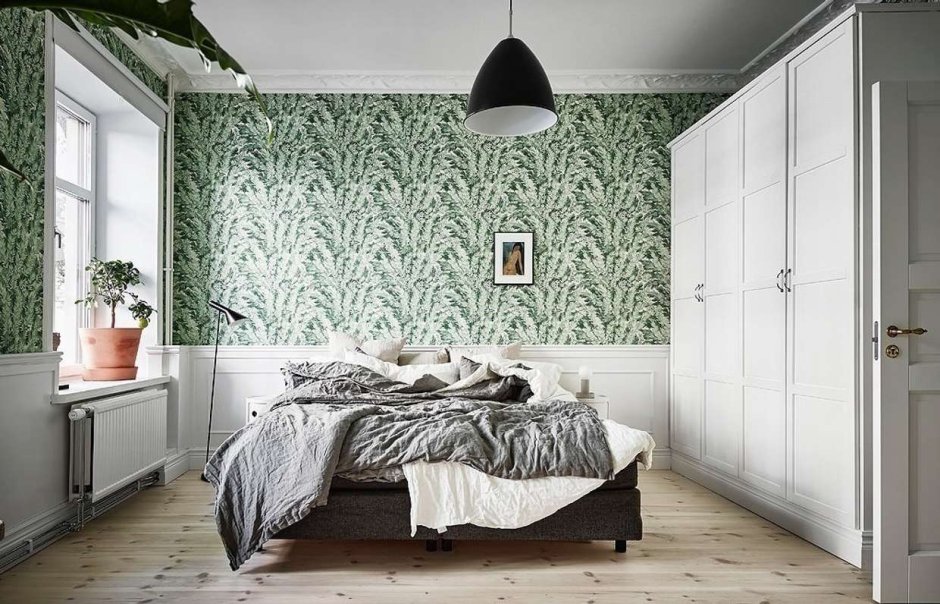 Спальня в зеленых тонах Скандинавский стиль