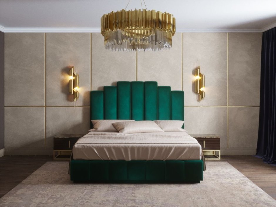 Мягкая кровать изумрудного цвета