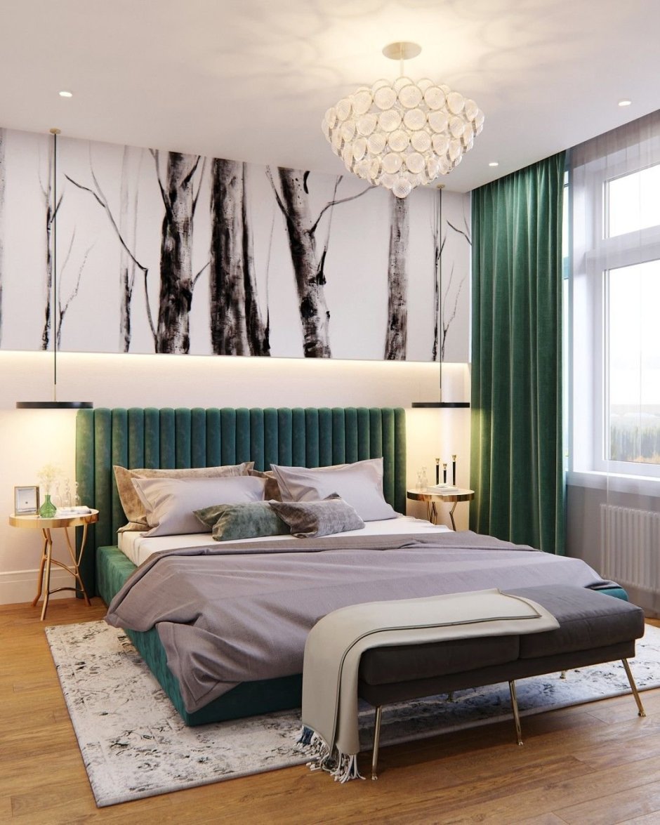Модный оттенок зеленого в интерьере современный Модерн спальни