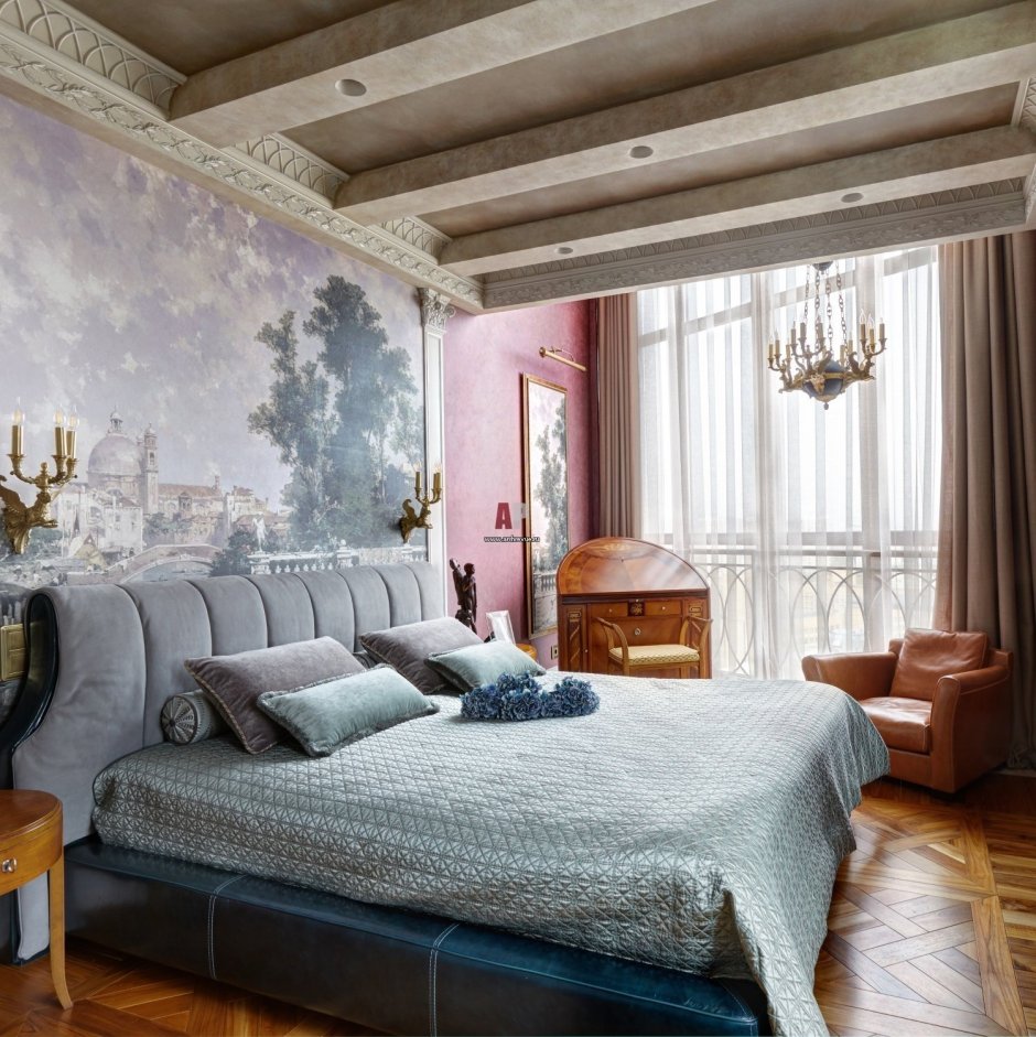 Affresco в интерьере классической спальни