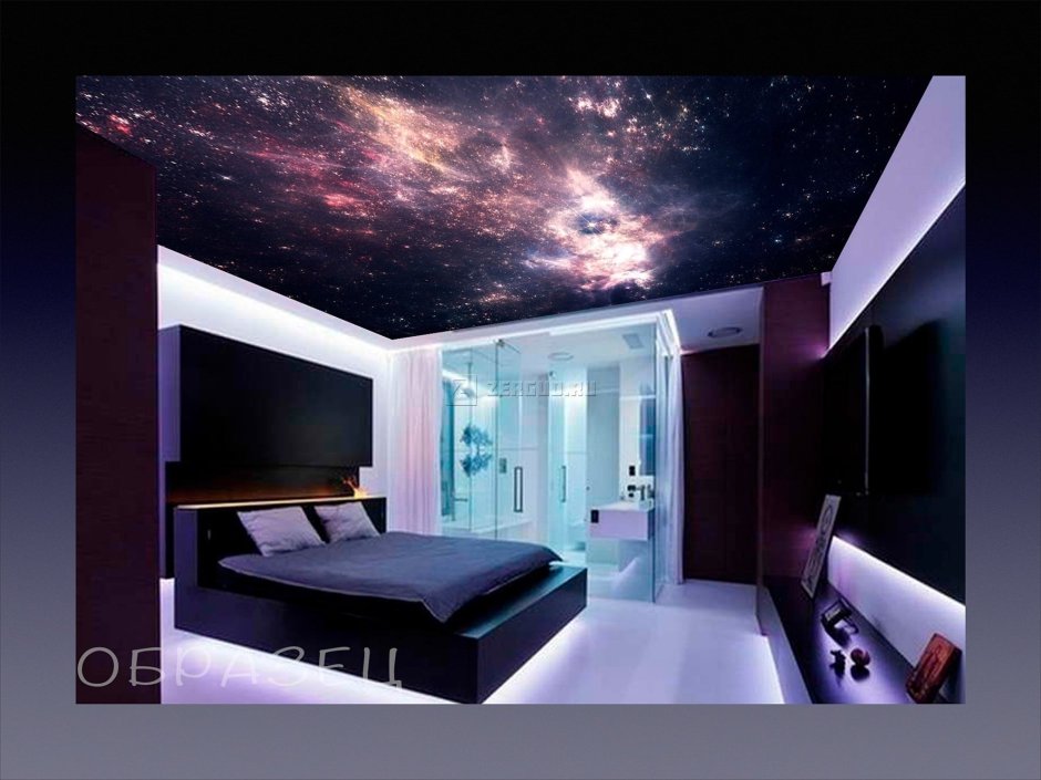 Спальня потолок космос натяжной