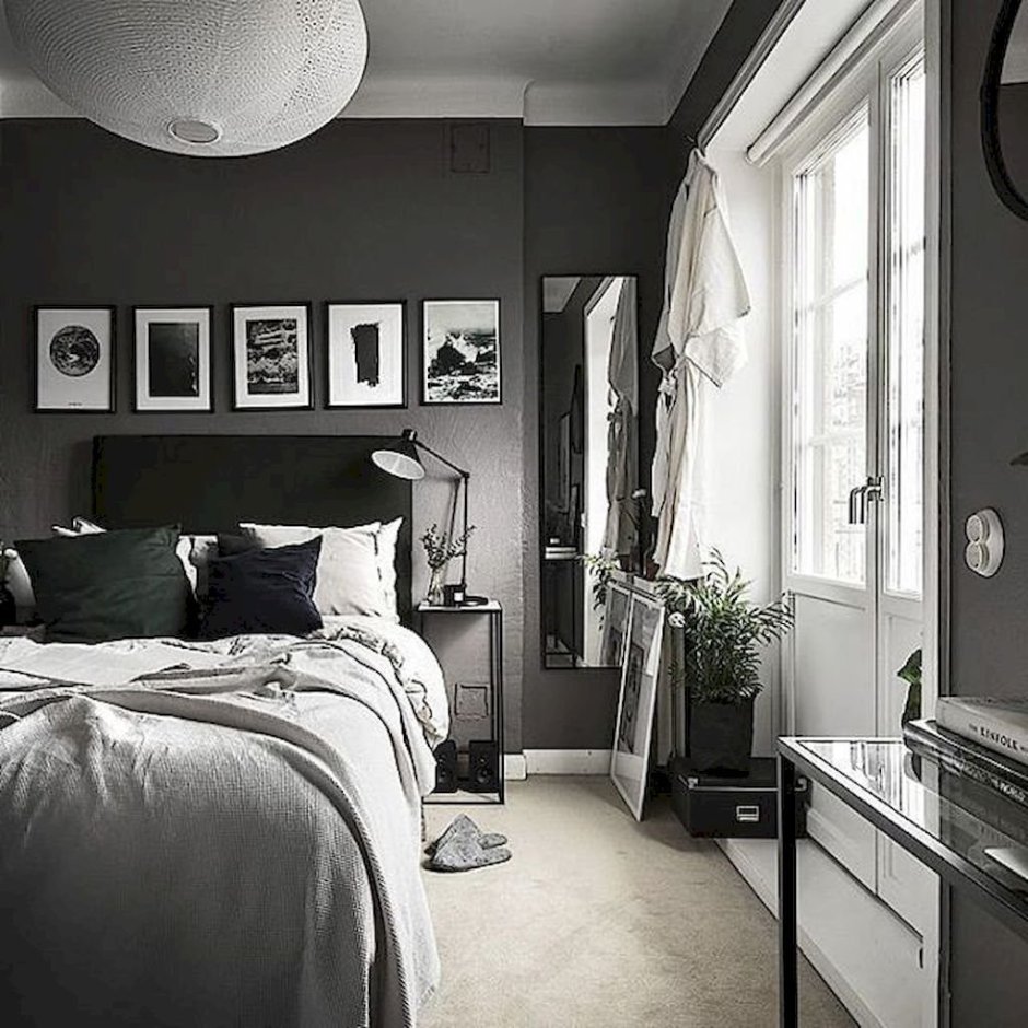 Спальня в черно серых тонах