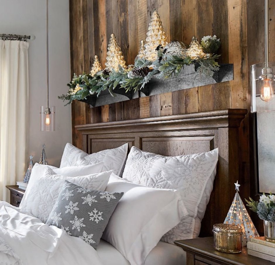 Уютный декор спальни новогодний