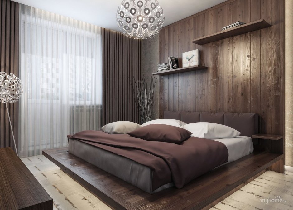 Бежево коричневая спальня
