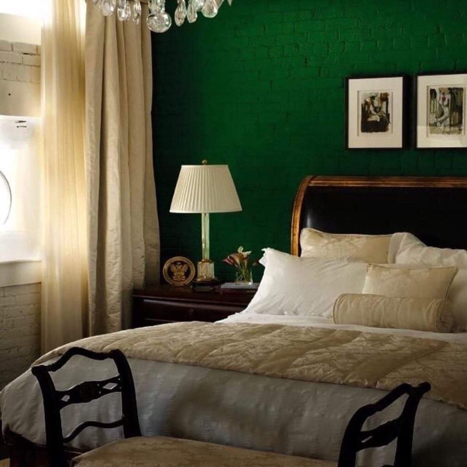 Интерьер в спальни в зеленых тонах фото