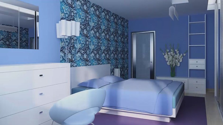 Спальня в голубых тонах классика