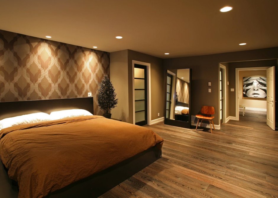 Бирюзово коричневая спальня
