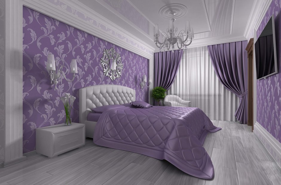 Сиреневый цвет в интерьере спальни