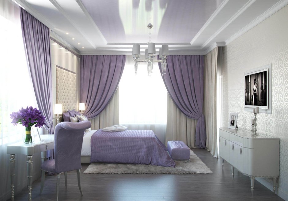 Спальня 16 квадратов интерьер фиолетовая