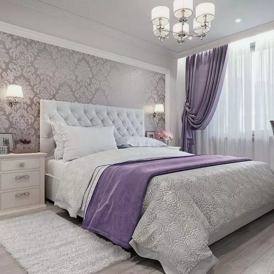 Серо фиолетовая спальня