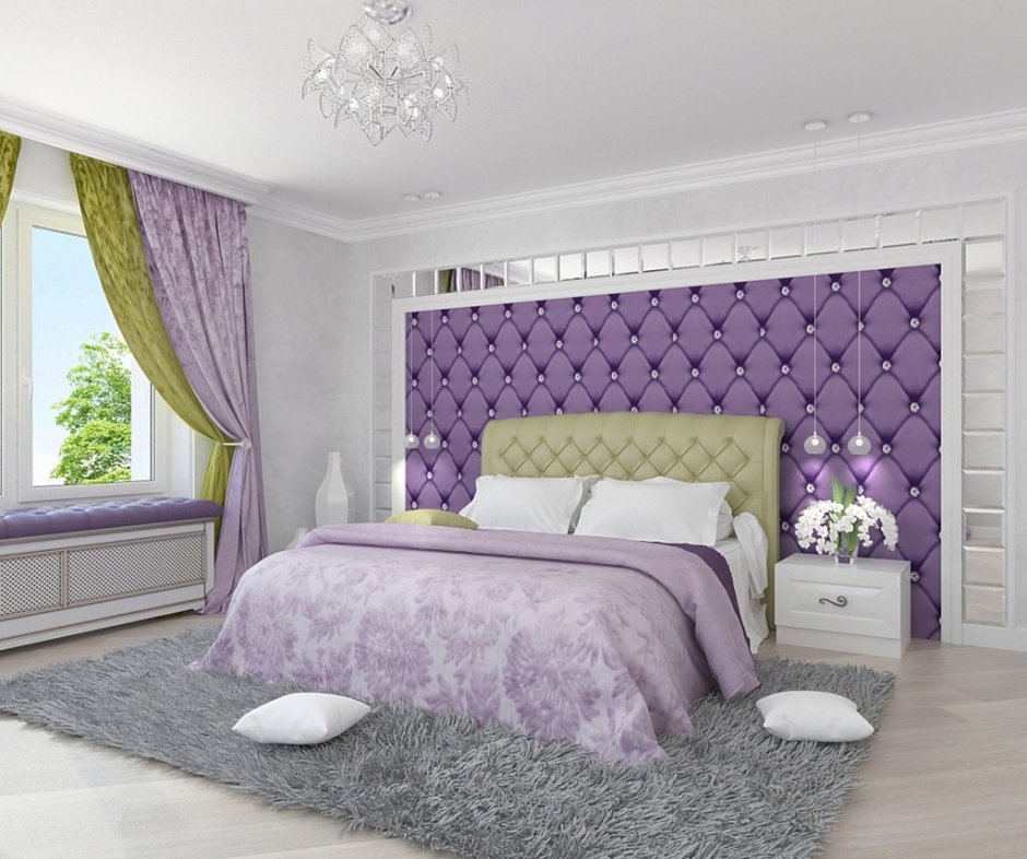 Спальни в стиле фармхаус в серо-фиолетовых тонах