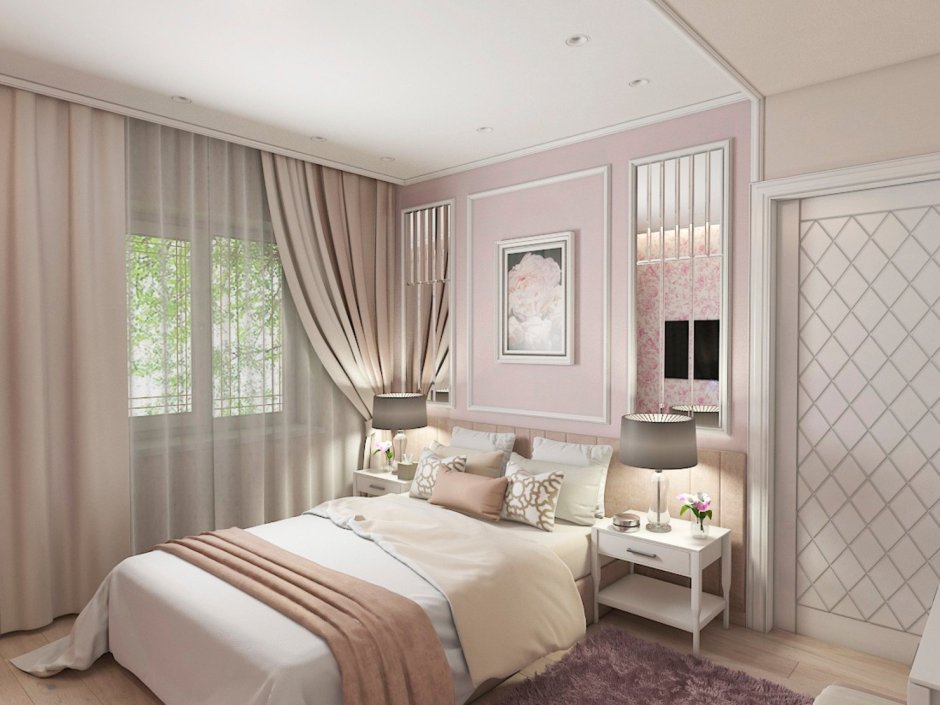 Спальня в розово бежевых тонах