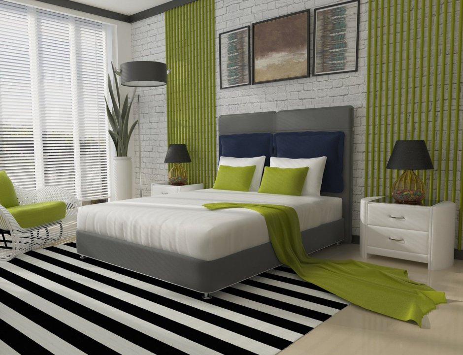 Зеленая спальня с белой мебелью (72 фото)