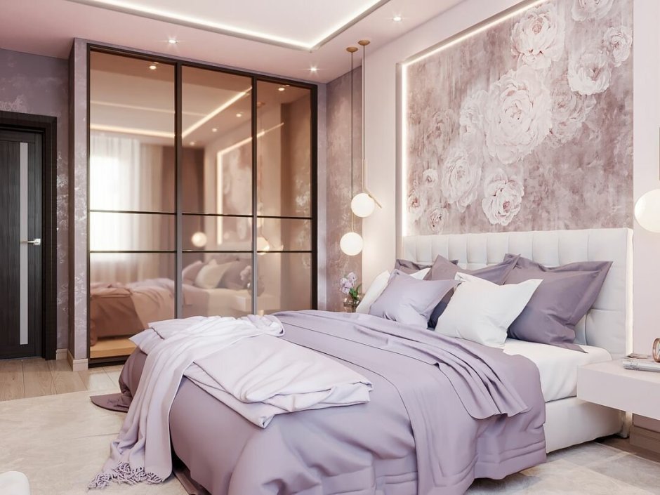 Современная спальня в пастельных тонах