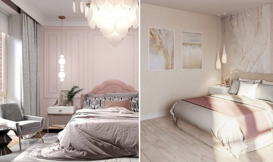 Спальня с мебелью цветом пыльная роза