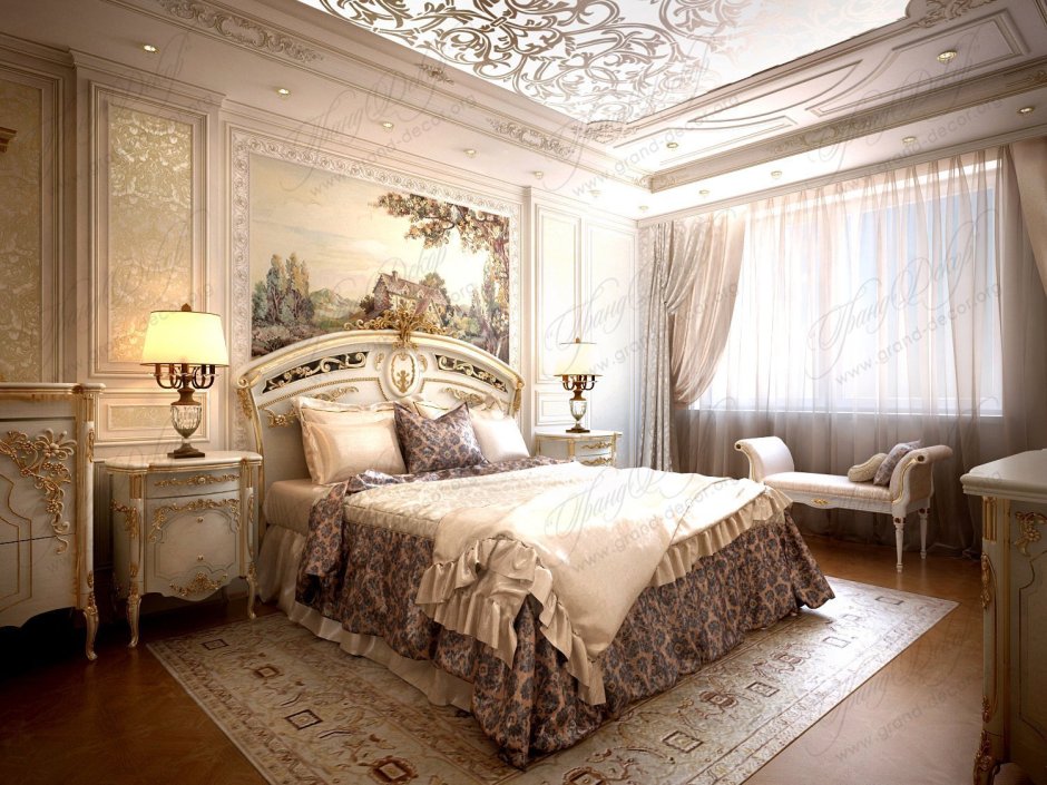 Интерьер спальни в стиле рококо и Барокко