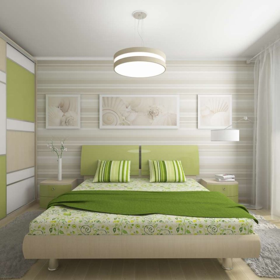 Спальня в бледно зеленых тонах